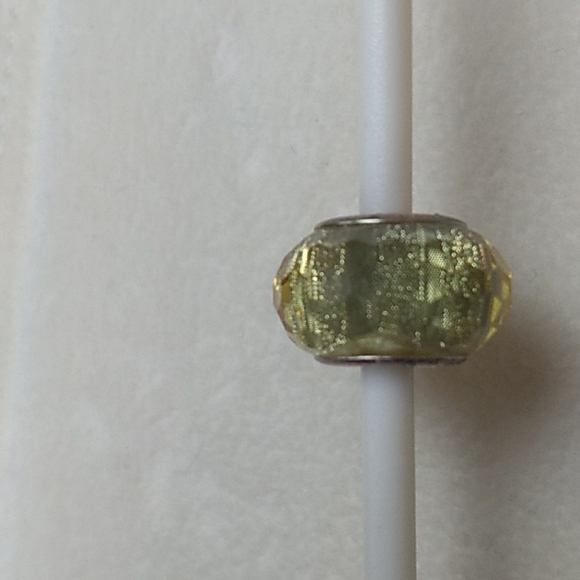 Source Unknown Jewelry - Bead Yellow w Glitter Vintage 3/8 × 1/2 inch 925 for your bracelet